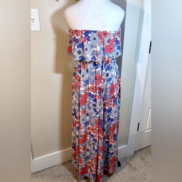 JAPNA -Strapless-Flutter Elastic Tassel Waist Slit Maxi Dress Woman’s X-Small - Picture 2 of 9